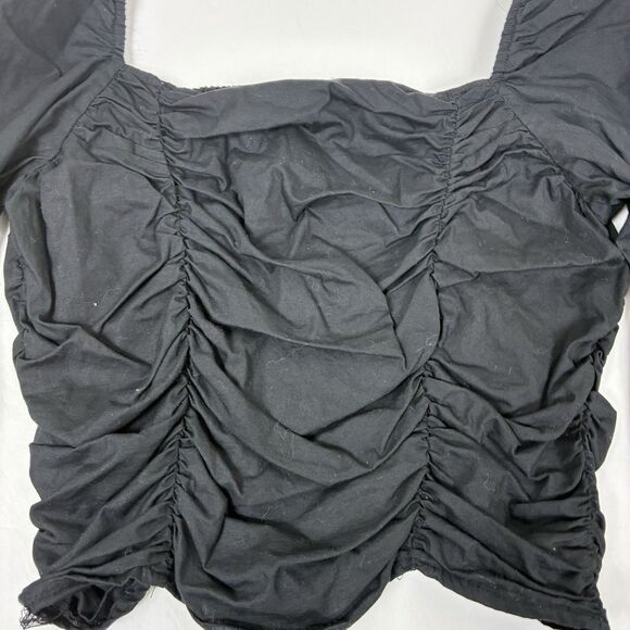 Goth Grunge H&M Black Top Sz S Long Sleeve Smocked Dark Witchy Vamp - Picture 2 of 6